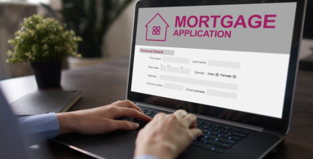 Online mortgage application on screen. Property loan. Business and financial concept.