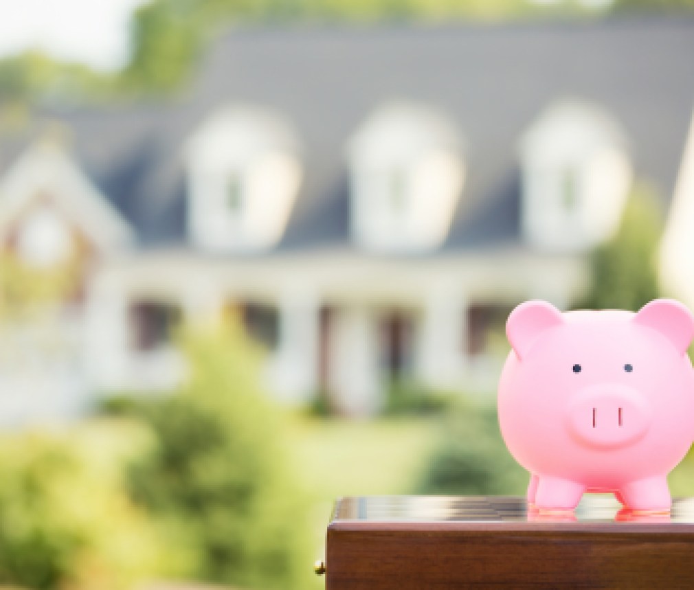 Piggy bank isolated outside on home background