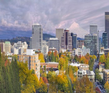 Portland Oregon Downtown Skyline with Mt Hood