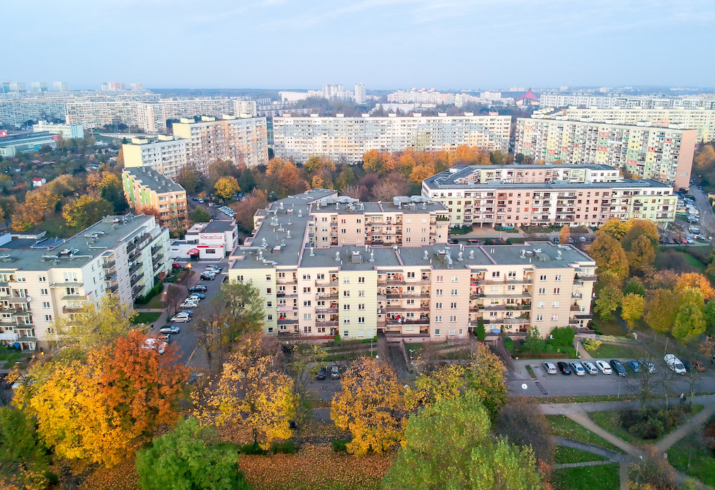 Aerial autumn view for multifamily housing area in Gdansk Zaspa