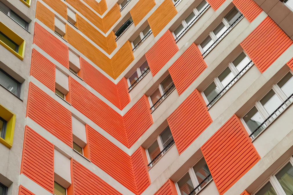 bright facade of a modern apartment building, apartment complex, Moscow, Russia