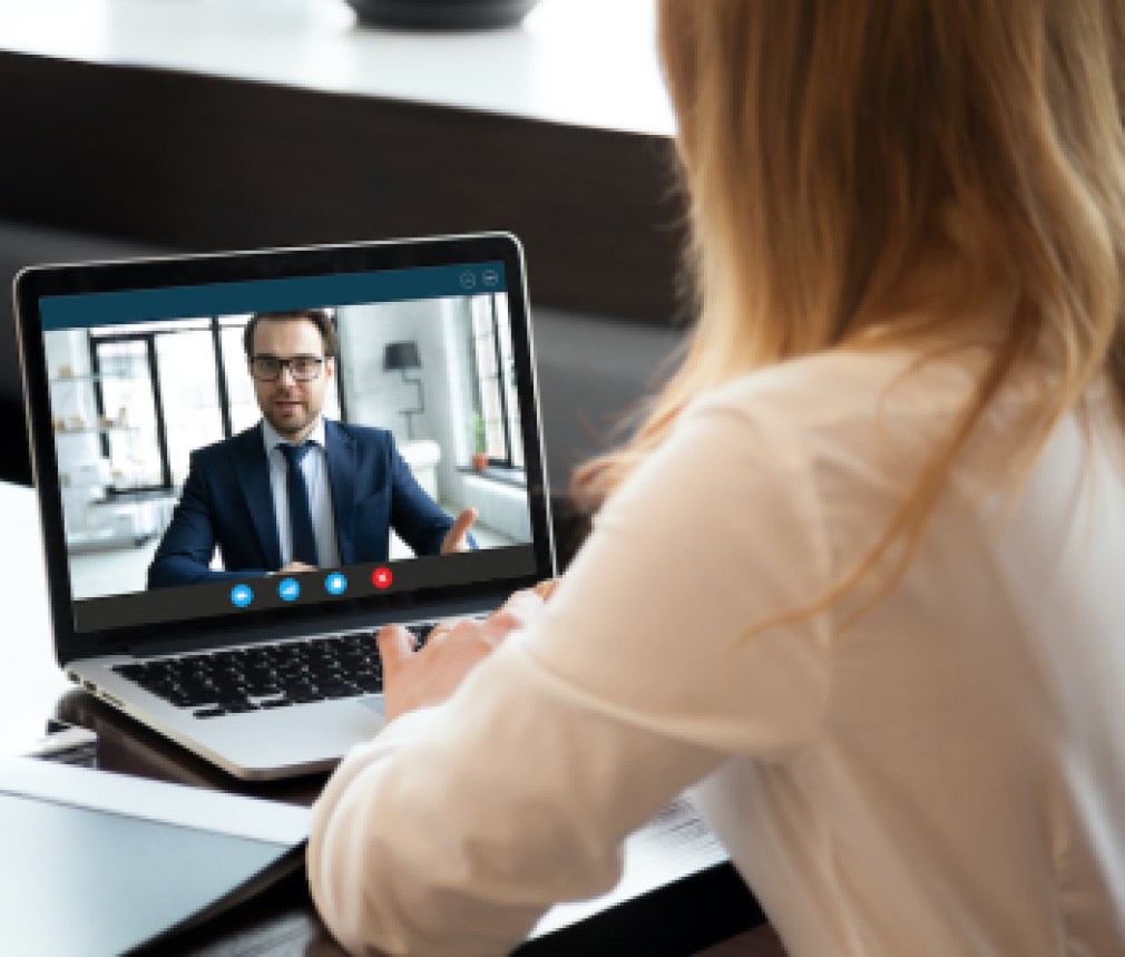 Businesswoman have online call with business partner