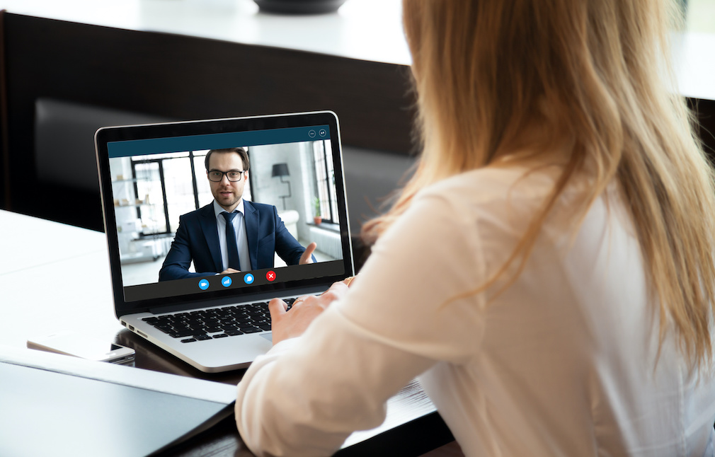 Businesswoman have online call with business partner