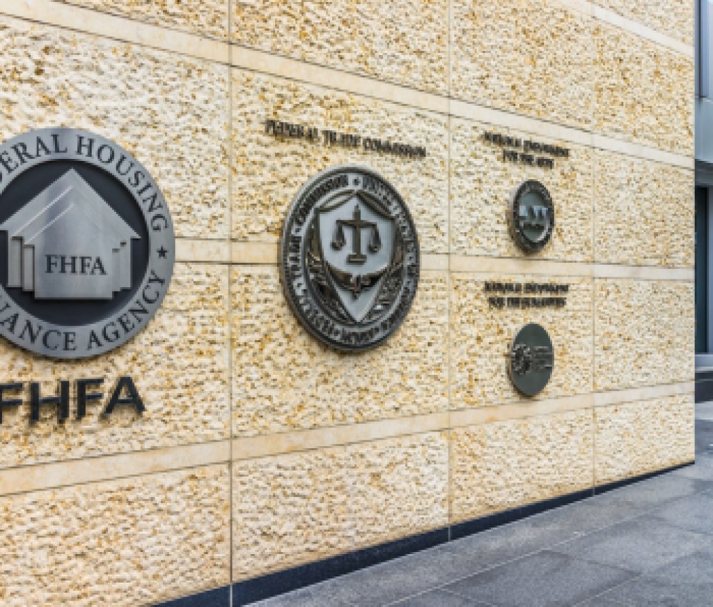 Washington DC, USA - July 3, 2017: Federal Trade Commission and Housing Finance Agency seals in downtown with closeup of sign and logo