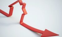 mortgage rates falling decrease concept with red arrow in the shape of a house