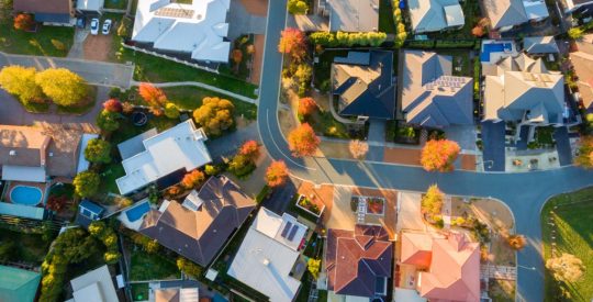 Aerial view of a typical suburb in Australia