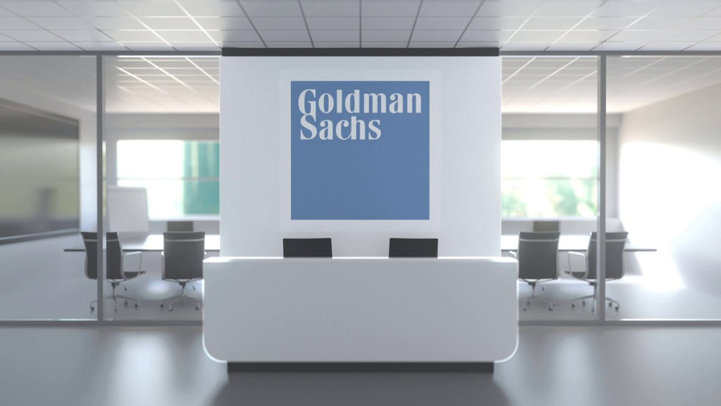 Logo of GOLDMAN SACHS on a wall in the modern office, editorial conceptual 3D rendering