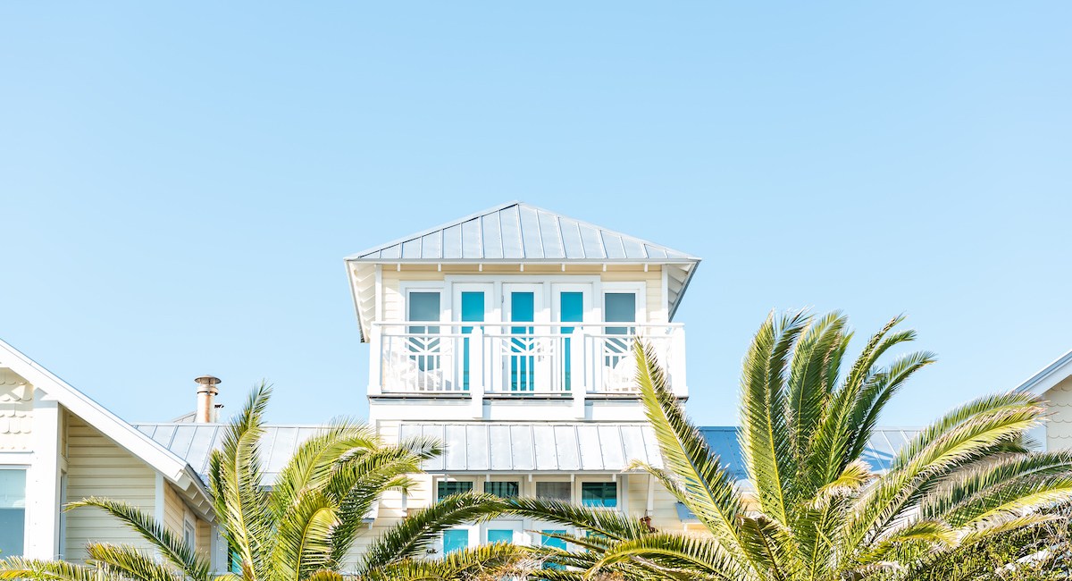 Wooden house tower new urbanism modern architecture by beach ocean, nobody in Florida view during sunny day