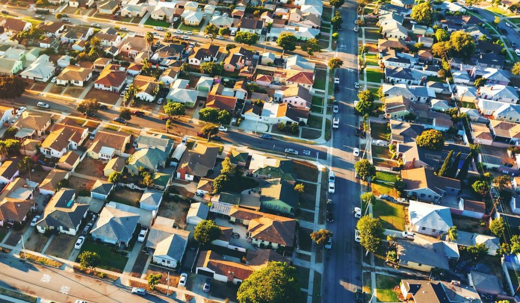Aerial view of of a residential neighborhood in LA