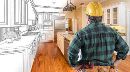 Homebuilder and housing depicted by a builder in an unfinished home
