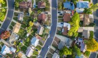birds-eye view of medium income single family home neighborhood