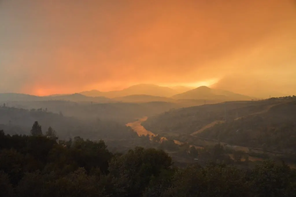 A view o the Carr fire off Hwy 299 and Carr Powerhouse Rd, Whiskeytown (Shasta County) is now 83,800 acres and 5% contained.