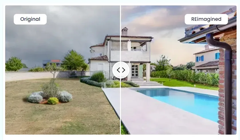 Before and after home photos using Reimaginehome, an AI tool for real estate agents that virtually stages properties