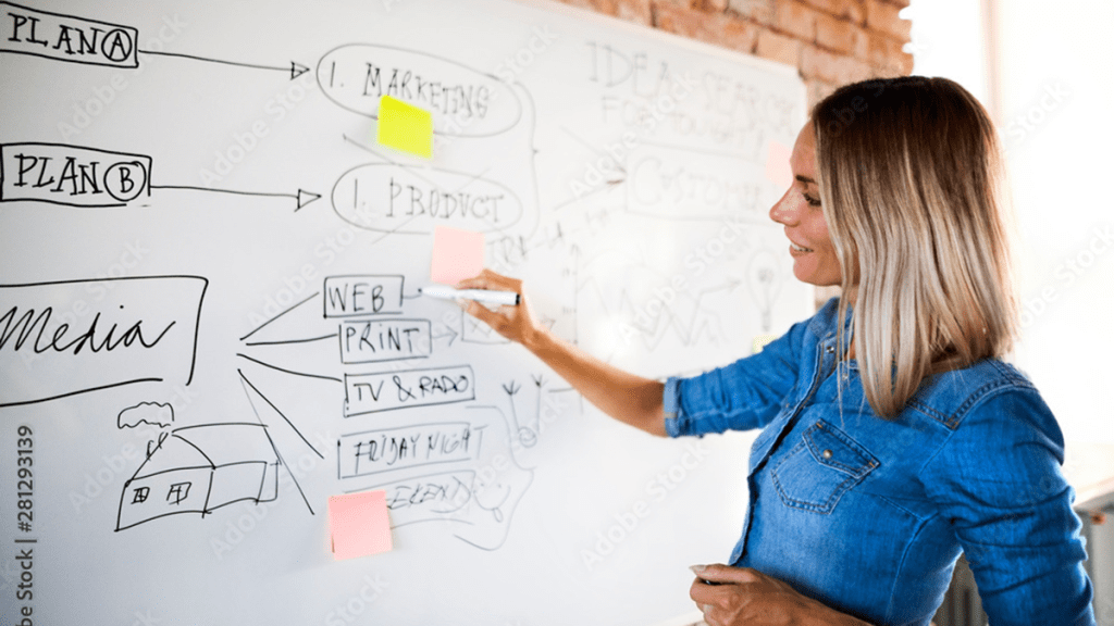 Woman-planning-on-a-white-board