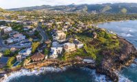 birds-eye view of high income single-family home coastal neighborhood in Hawaii