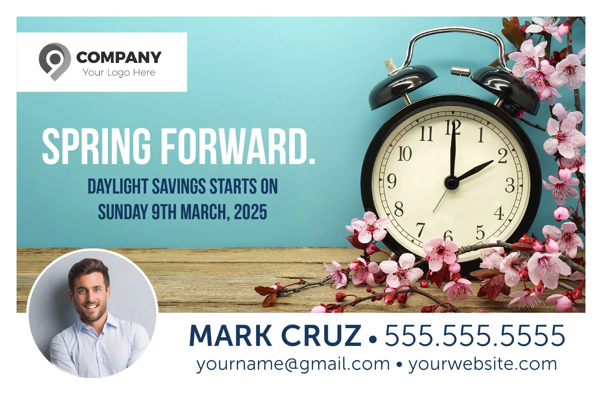 Spring forward past client postcard from Wise Pelican