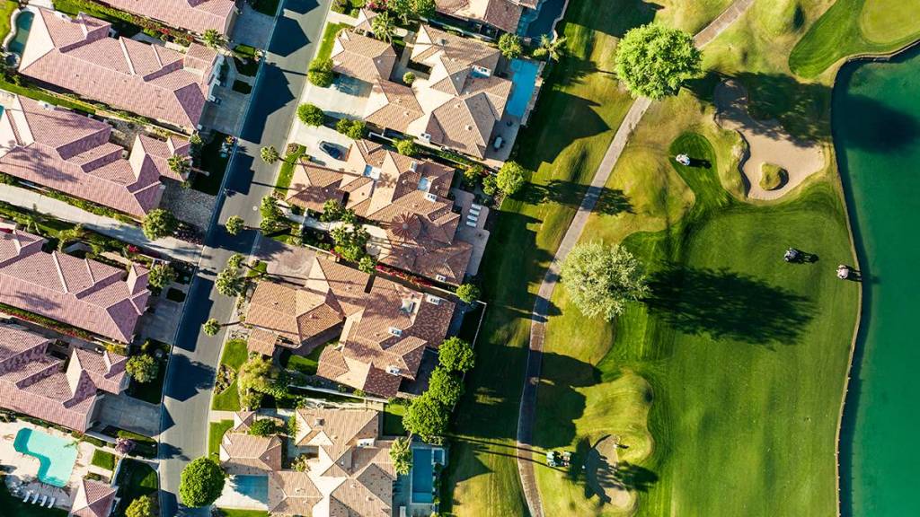 Homes on a golf course aerial view