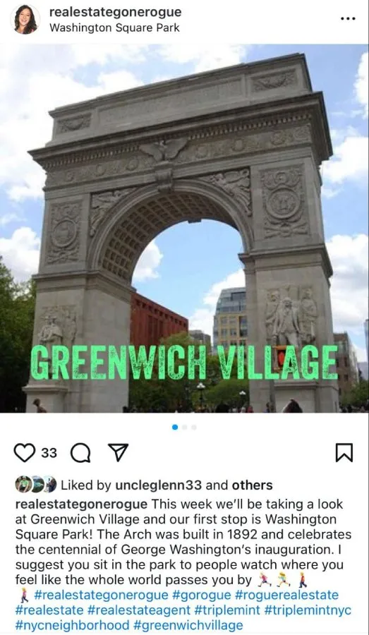 Instagram post of Greenwich Village, NYC.