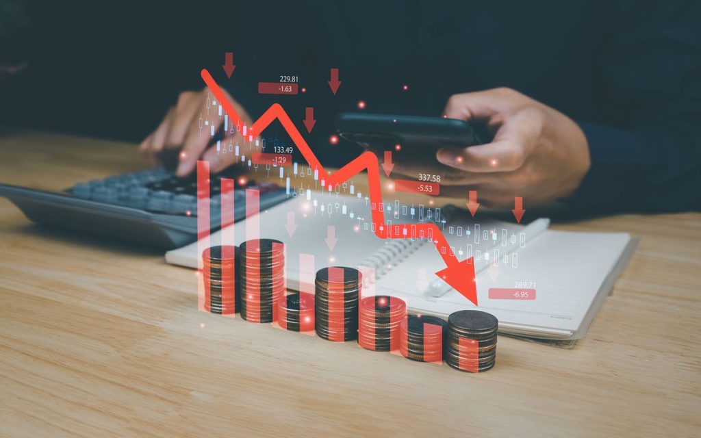 Risk Collapse, finance, economy, businessman showing financial g