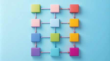 Colorful vertical flowchart with rectangular blocks and arrows d