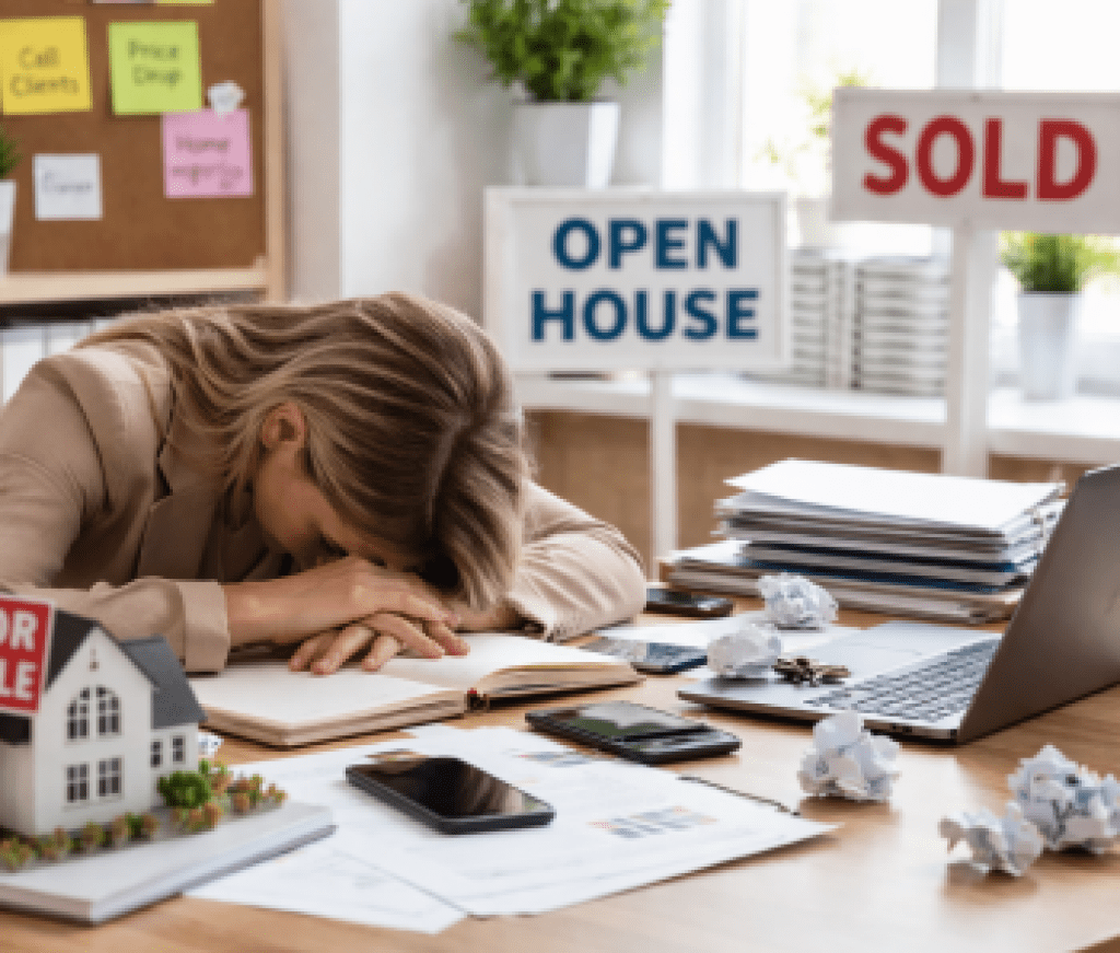 Exhausted real estate agent at work