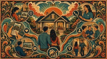 People standing in front of a house with admiration.