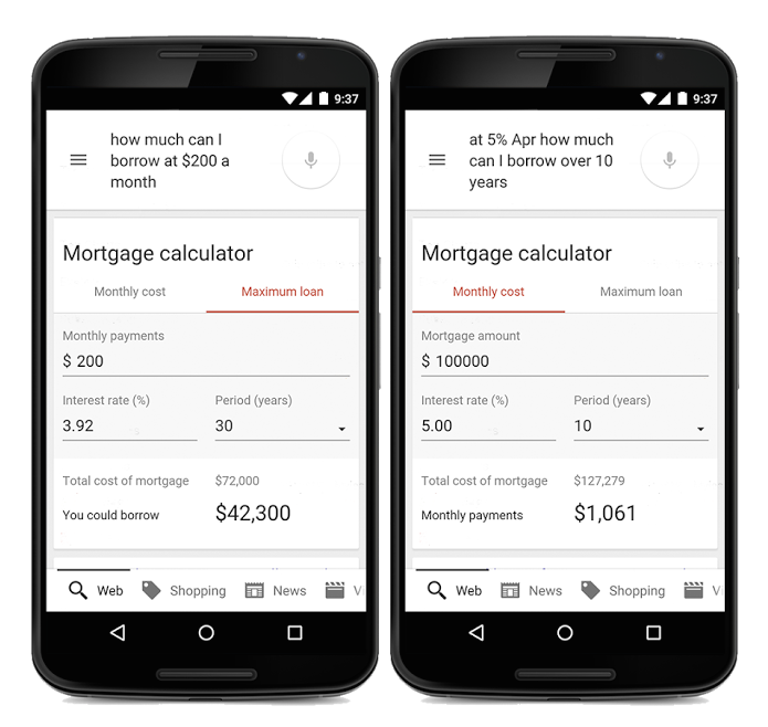 Google Mortgage Calculator