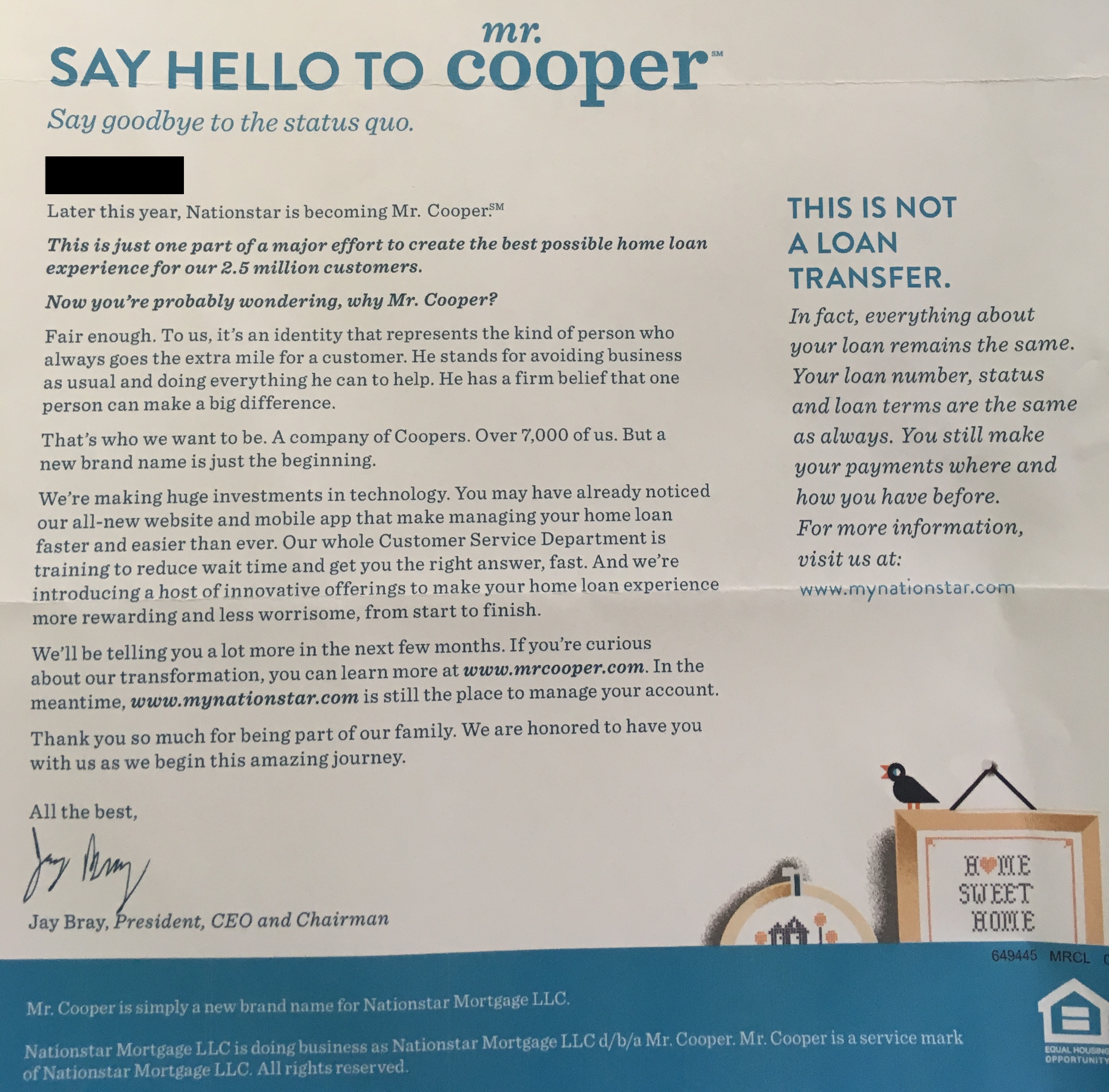 Mr. Cooper letter