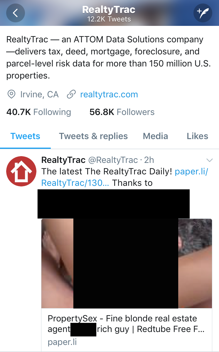 RealtyTrac Twitter account mistakenly posts wildly NSFW tweet - HousingWire